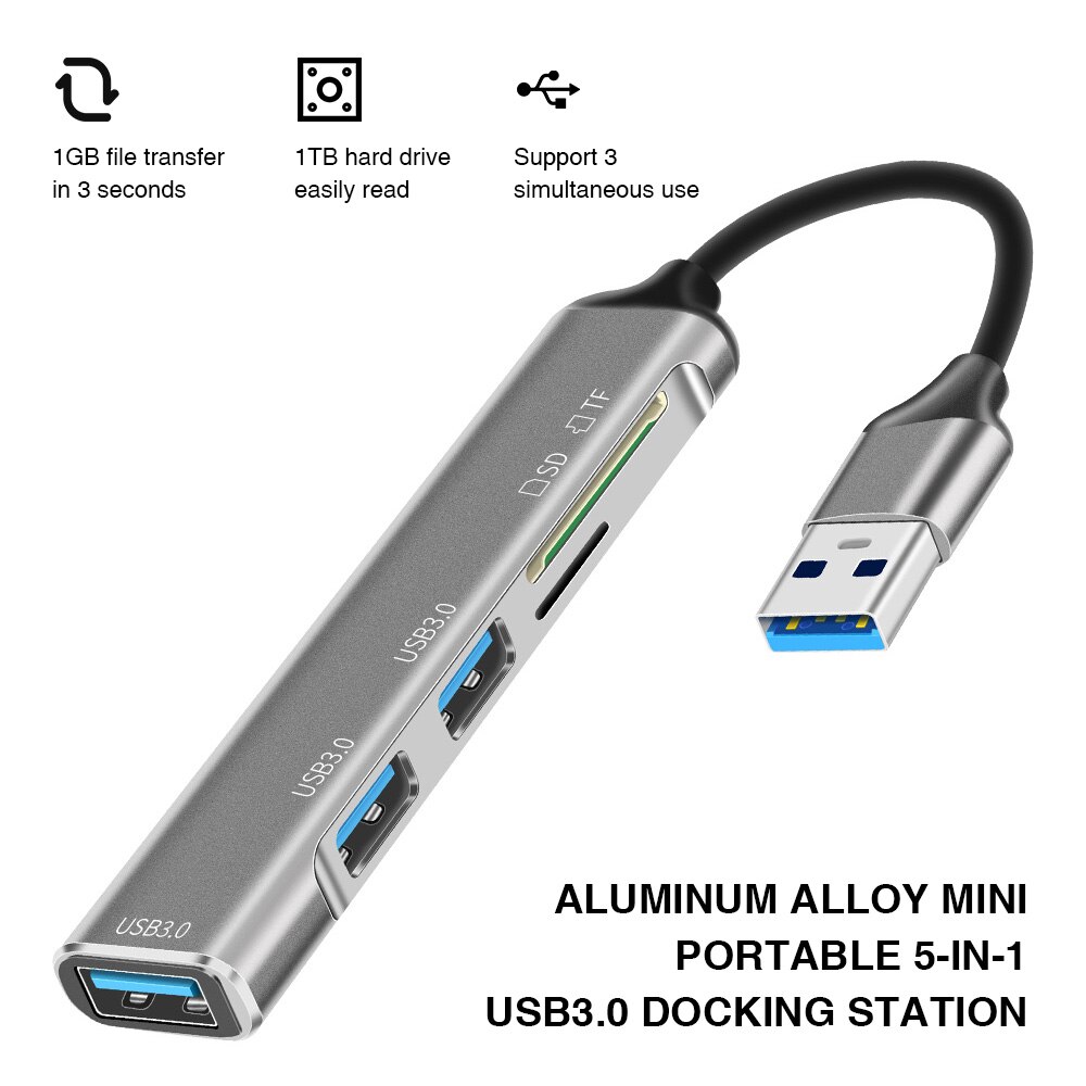 5 In 1 Usb Hub Mini Usb 3.0 Quick Charger Adapter Splitter Met Sd/Tf Slot Draagbare Voeding hub Voor Laptop Muis