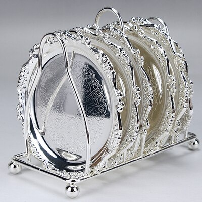 6pc Classical Golden Cocktail Metal Coaster Continental Vintage Zinc Alloy Plated Gold Plated Mat placemat diameter 10.5cm: sliver