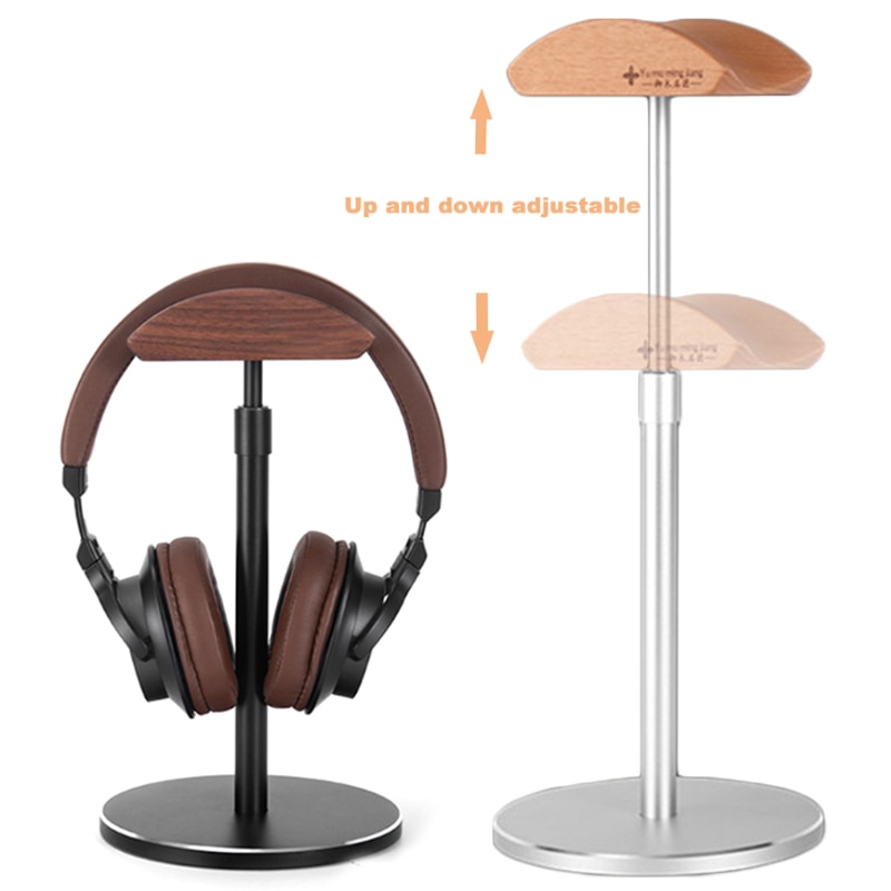 JINSERTA Aluminum Alloy Headphone Holder Up and Down Adjustable Headset Stand Bracket Display Shelf Wooden Desktop Hanger