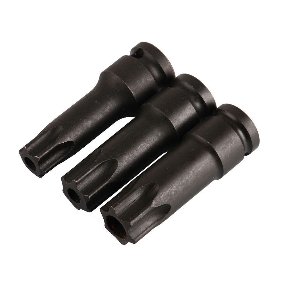 3 stk 1/2 kvadratisk stasjon  t80 t90 t100 sorte torx socket sett med verktøy pneumatisk skiftenøkkel tilbehør