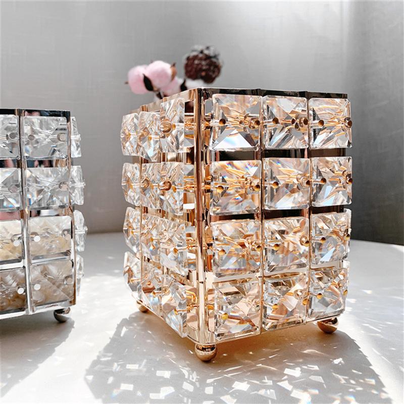 Make-Up Kwasten Houder Kristal Pen Pot Desktop Organizer Diversen Opslag Container Voor Thuis Slaapzalen (Golden, Vierkant)