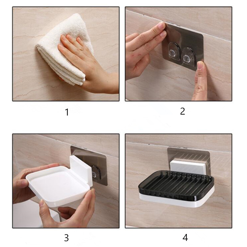 Aftagelig vægmonteret klæbemiddel til sæbebøjler til badeværelset stansefrit køkken sæbeboks opbevaringshylde afløbsstativ