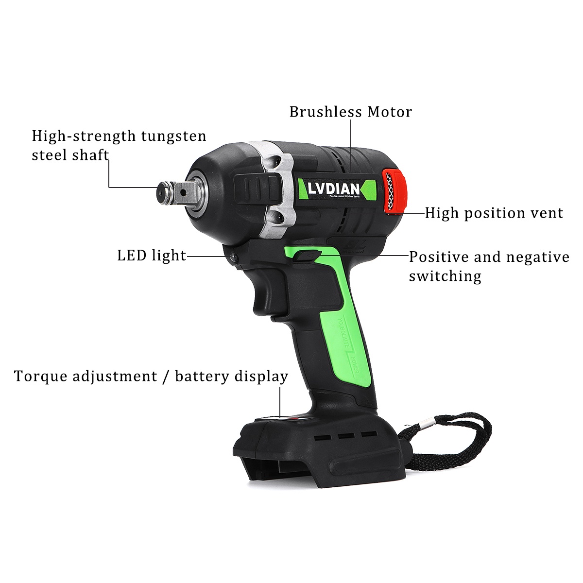 LVDIAN-llave de impacto sin escobillas para Makita, 680NM inalámbrica de herramienta eléctrica, 1/2 pulgadas, adecuada para batería Makita