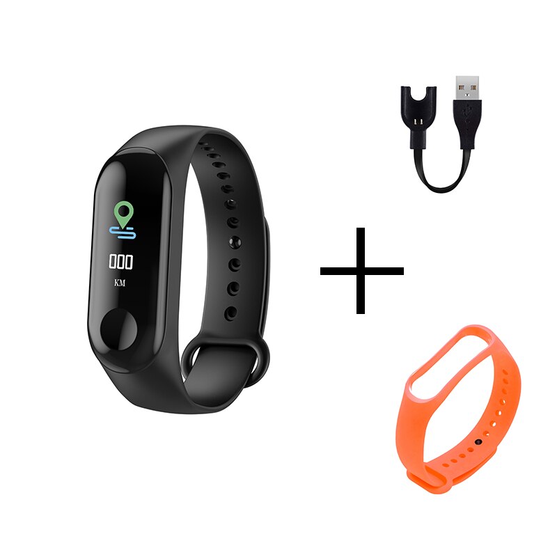 Draagbare sport  m3 fitness tracker horloge smartband waterdichte slimme armband bloeddruk hartslagmeter polsband mannen: Zwart oranje