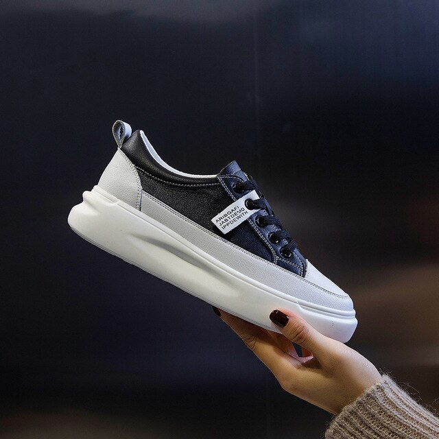 Krokodil Frauen Skateboard Schuhe Sneaker Leder Höer ErhöHenne Flache Schuhe frauen Athletisch Sport Schuhe schuhe aus Weiß: Schwarz / 39
