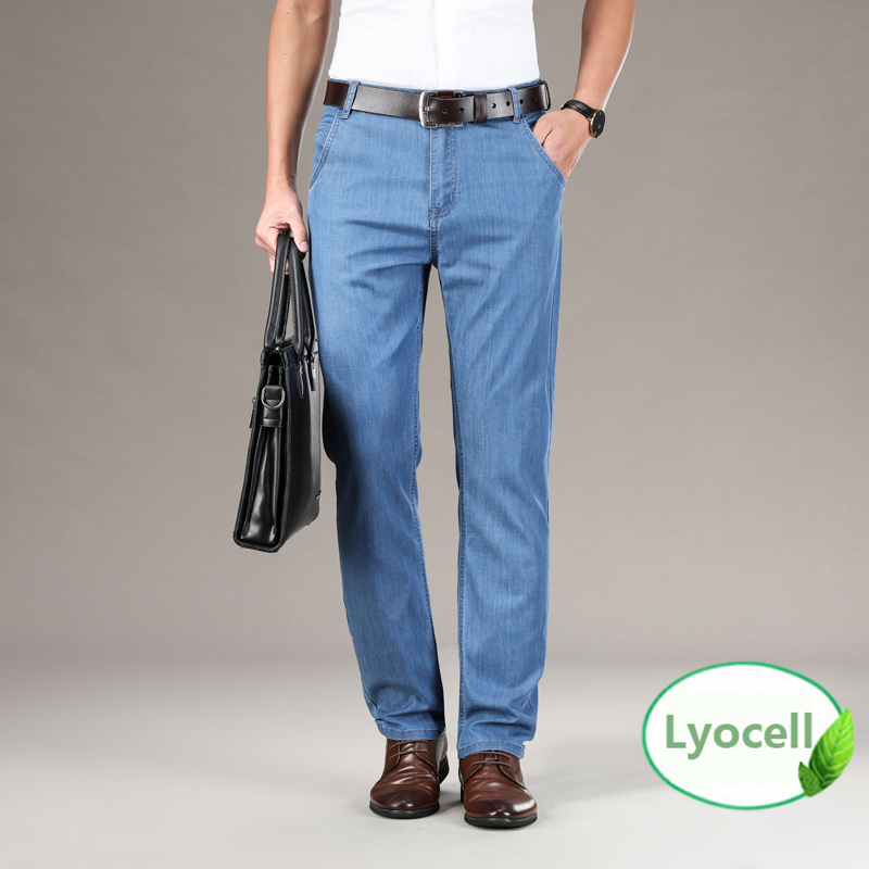 100% Lyocell Mannen Jeans Baggy Man Broek Business 2022 Summer Cool Casual Elastische Kracht Mode Denim Broek Mannelijke broek: 34 / Light Blue