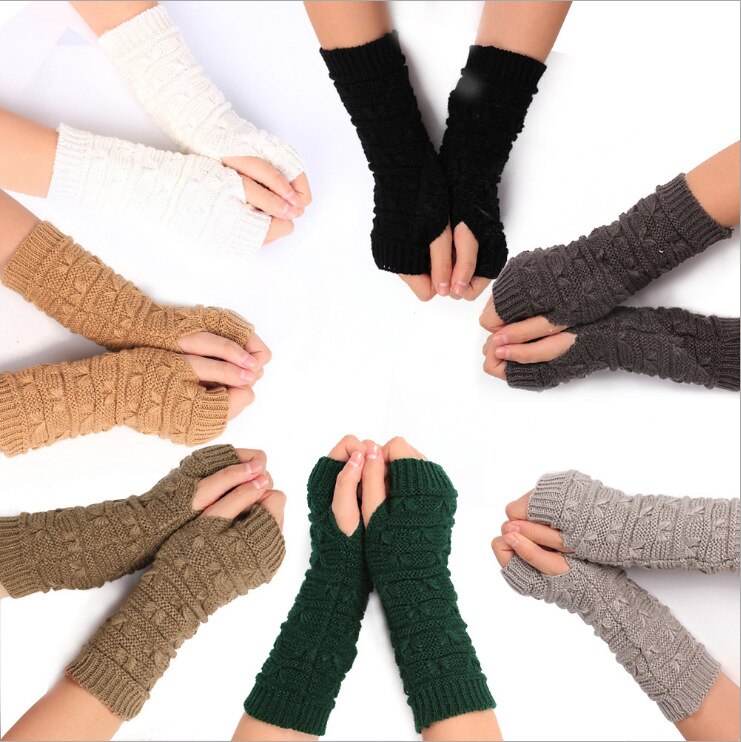 Women Thickened Gloves Knitted Woolen Arm Warm Autumn Winter Half Finger Sleeves Arms Hand Cover Solid Color