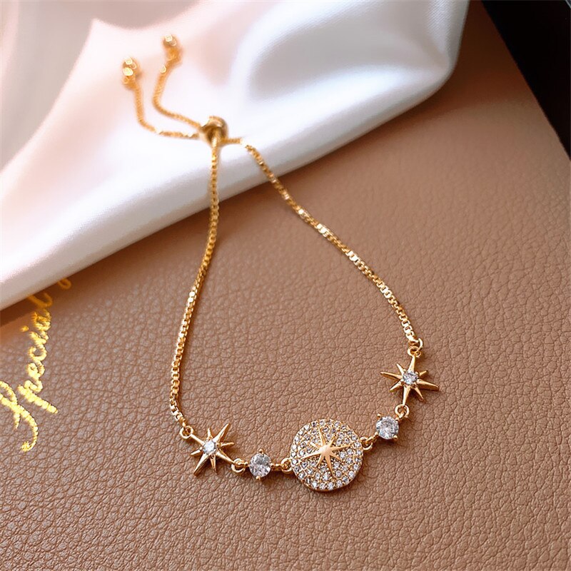 Klassieke Mode Zirconia Gouden Ketting Armband Vrouw Korea Lucky Manchet Armband Partij Sieraden Verjaardag Cadeau Voor Meisjes