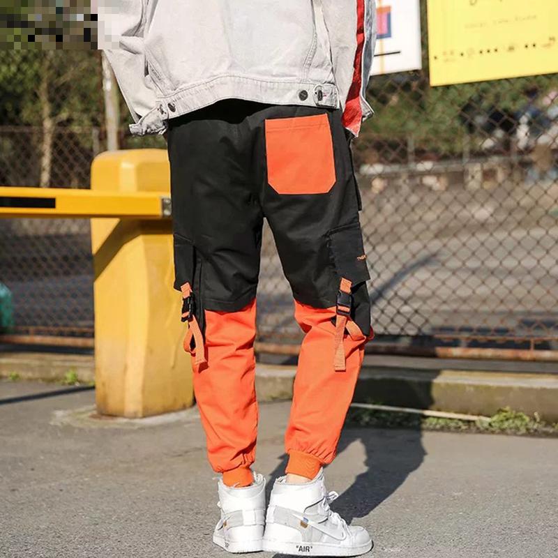 Patchwork afslappet cargo bukser sweatpants bukser mænd arbejder lang sved mandlige løse lommer bukser hip hop parkour