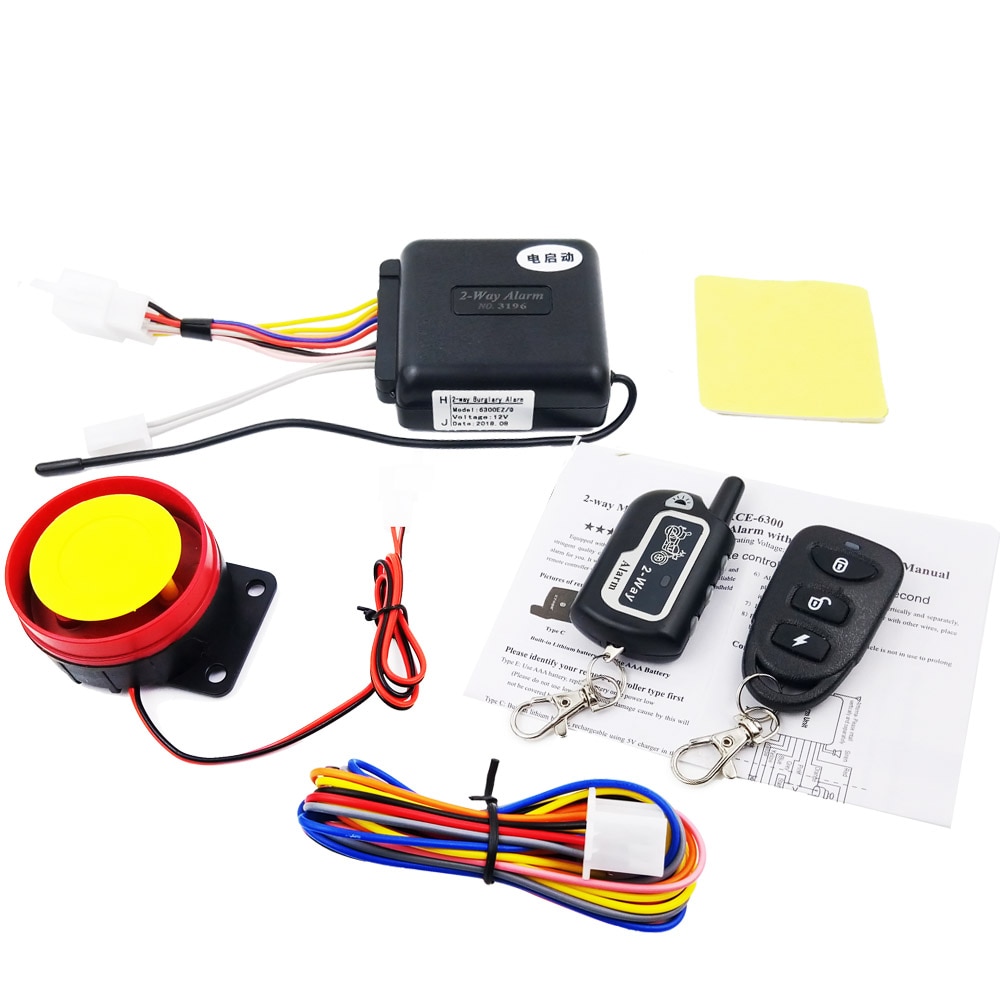 OLOEY Two Way Motorcycle Alarm Anti-theft Security System Scooter Moto 2 Way Alarm Remote Control Engine Start Theft Protection