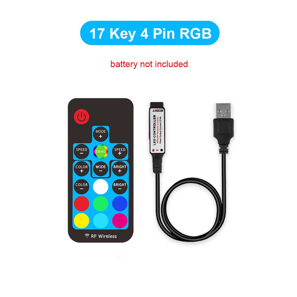 Usb ledet kontroller mini 3 nøkkel  rf 17 nøkkel musikk 20 nøkkel  ir 24 nøkkel, bluetooth app kontroll, rgbw 17 nøkkel til rgb ledet stripe lys fargeendring: 17 nøkkel rgb
