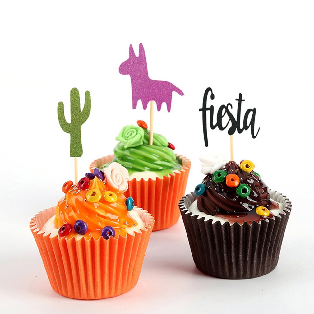 24/Pack of Mexican Carnival Theme Party Decorating Cake Insert Cactus Alpaca Fiesta Hat