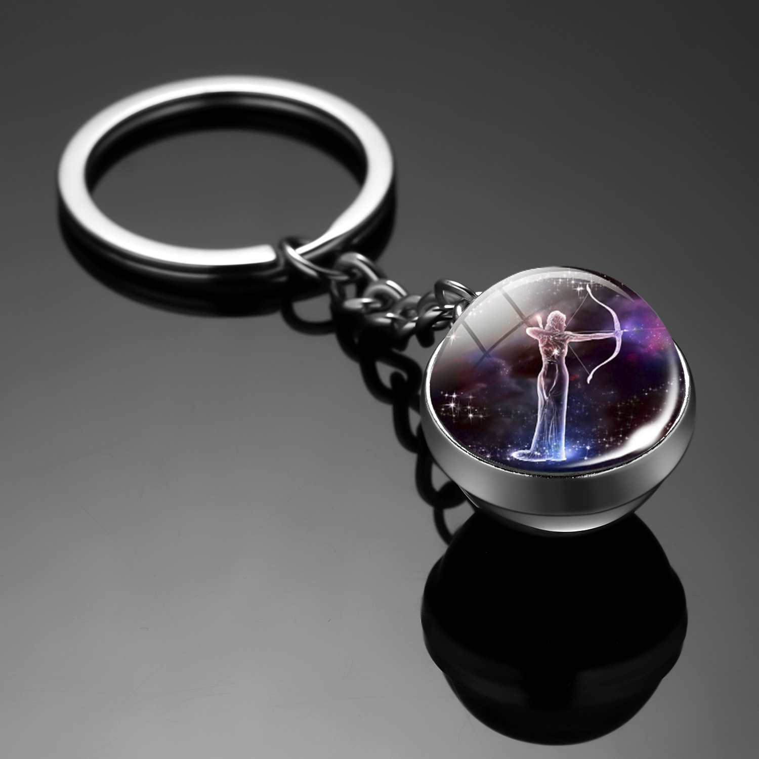 Llavero con dijes Original, llavero de 12 constelaciones, llavero luminoso de bola de cristal de doble cara, accesorios colgantes para coche, llaveros: Caqui