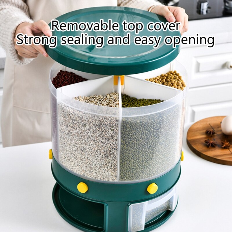 10KG Kitchen Food Storage container Rotating cans for bulk cereals Moisture Insect Proof Grain Organizer box Separat Rice Bucket