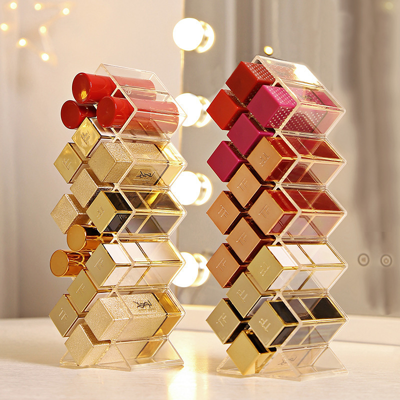 Läppstift förvaringsställ box akryl display stativ makeup arrangör flercellslådor kosmetiska läppstift smycken ställ fodral hållare