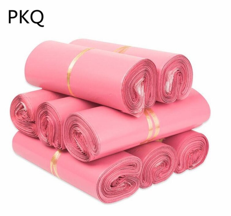 100 stks/partij 10 Maten Kleine Grote Maat Multifunctionele Roze Kleur Express Plastic Bags Zelfklevend Seal PE Mailers Envelop
