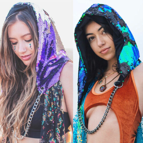 Kvinner havfrue paljetter lue hette skinnende klubbfest halloween hofte-hopp lue caps