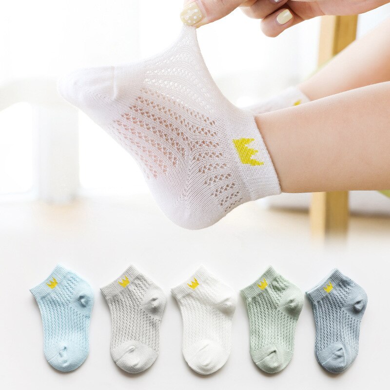 Calcetines finos de verano para niños, medias de algodón transpirables de malla, para mujer mayor de 1 a 12 años, de dibujos animados para bebés, primavera y verano: Beige / 5-8 y