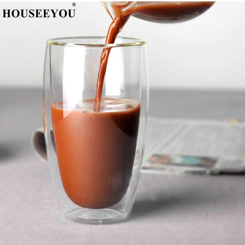 Xinseeyou xícara de vidro para café e chá, xícara criativa com dupla parede, transparente com isolamento