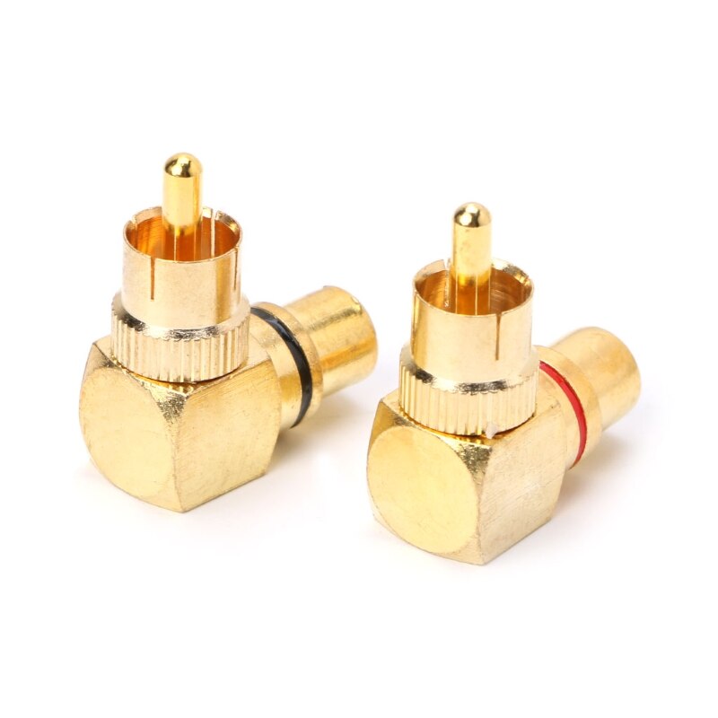 2X Brass RCA Right Angle Male To Female Gold Plated Connector 90 Degree Adapters