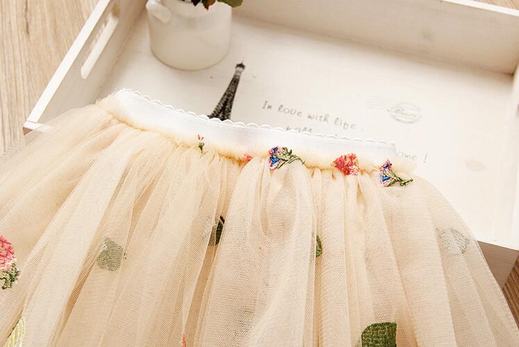 Babymeisjes bloemen borduurwerk tule tutu rokken meisje beige roze effen kleur rok kinderkleding