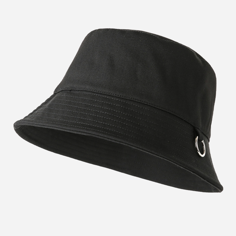 Chapeau seau d&#39;été avec anneau en métal pour filles, pare-soleil de plage en plein air, casquette de pêcheur pour garçons et femmes, Bob décontracté, Panama: Black