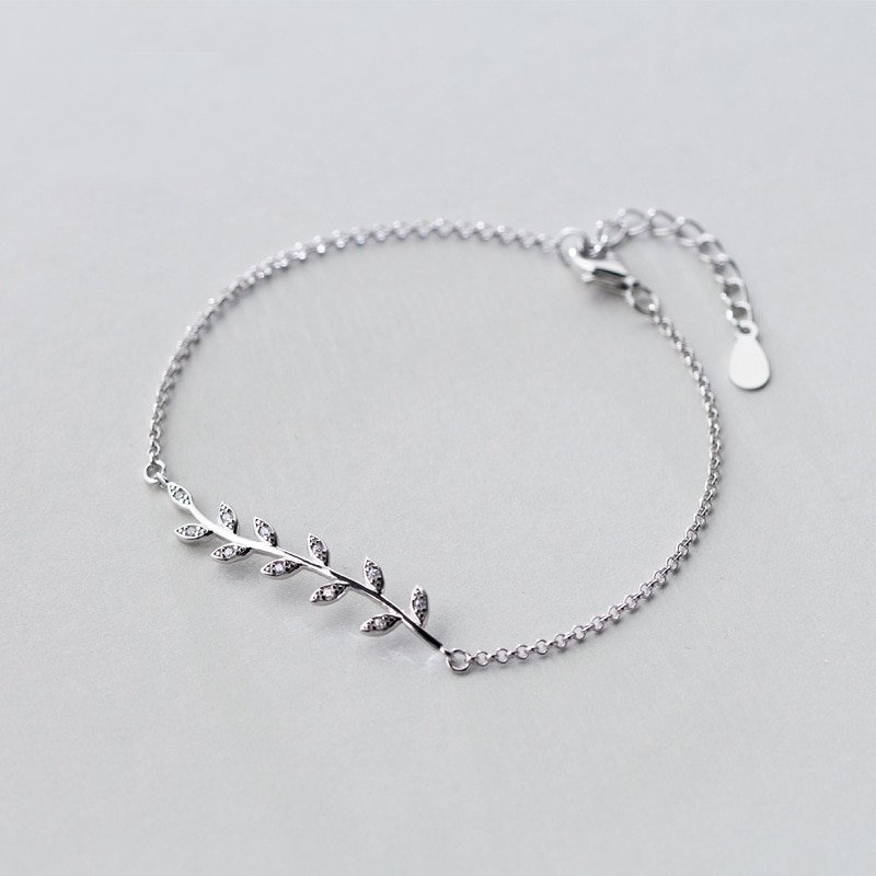 Mloveacc S925 Sterling Silver Leaf Ketting Armbanden & Bangles Met Clear Aaa Zirkoon Vrouwen Meisjes Zilveren Armband Sieraden