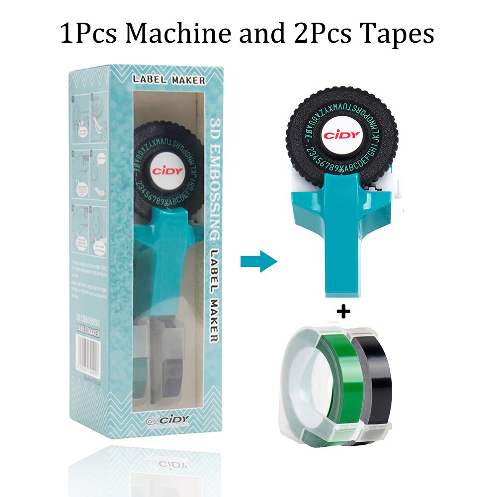 DIY Emobossing Lable Maker Manual 3D Embossing Printer Typewriter with 2 tapes for Dymo 12965 1880 Motex E101 Lettering Machine: Blue label printer