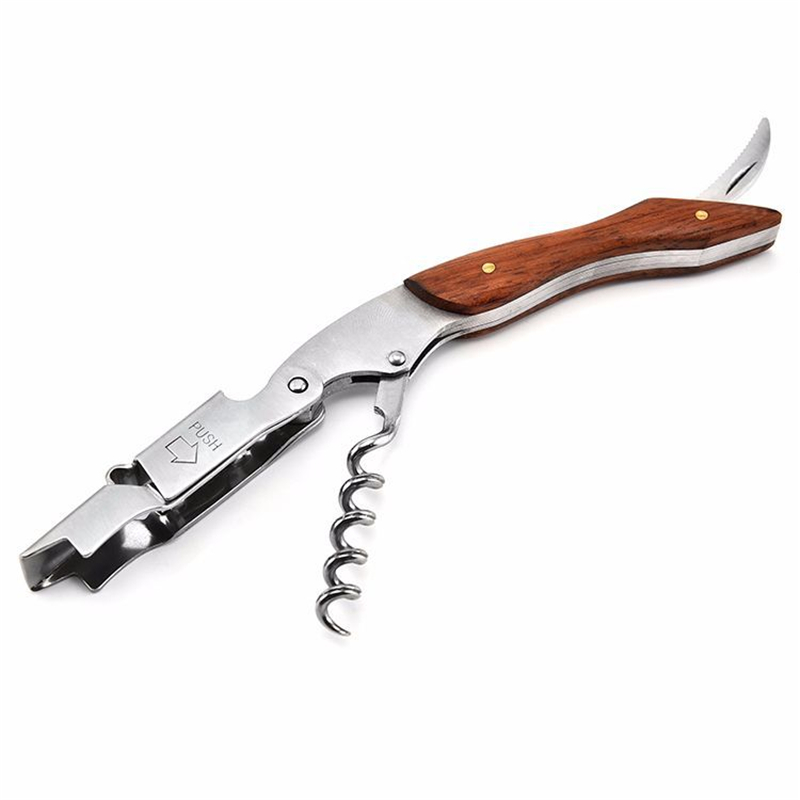 Red Wine Opener Wood Handle Multifunction Portable Screw Corkscrew Wine Bottle Opener Kitchen Bar Cook Tools: Silver