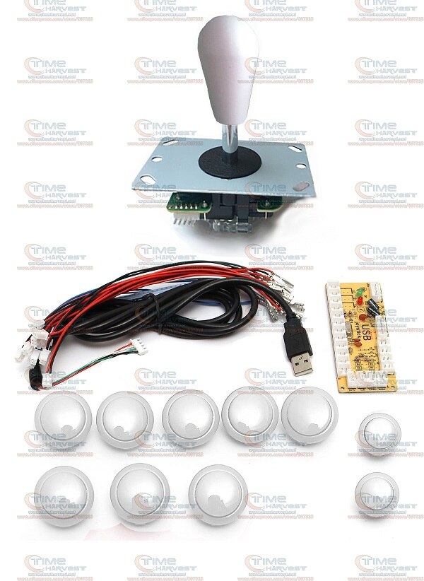 DIY arcade joystick handvat set kits met 8 Way Joystick Push knoppen Nul Vertraging USB adapter om PC joystick knop encoder plaat: WHITE