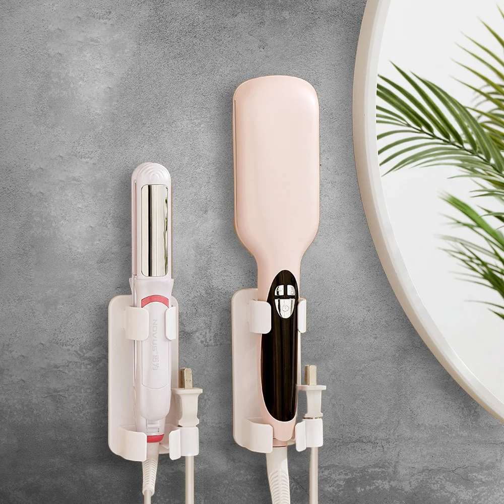 Home Non Perforated Hair Dryer Rack Bathroom Straight Hair Comb Storage Rack Bathroom Wall Mounted Curling Iron Storage Rack