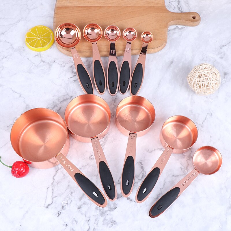 5Pcs Maatbeker/Lepel Rvs Plated Koper Rose Goud Bakken Bartending Koken Gereedschap Keuken Accessoires