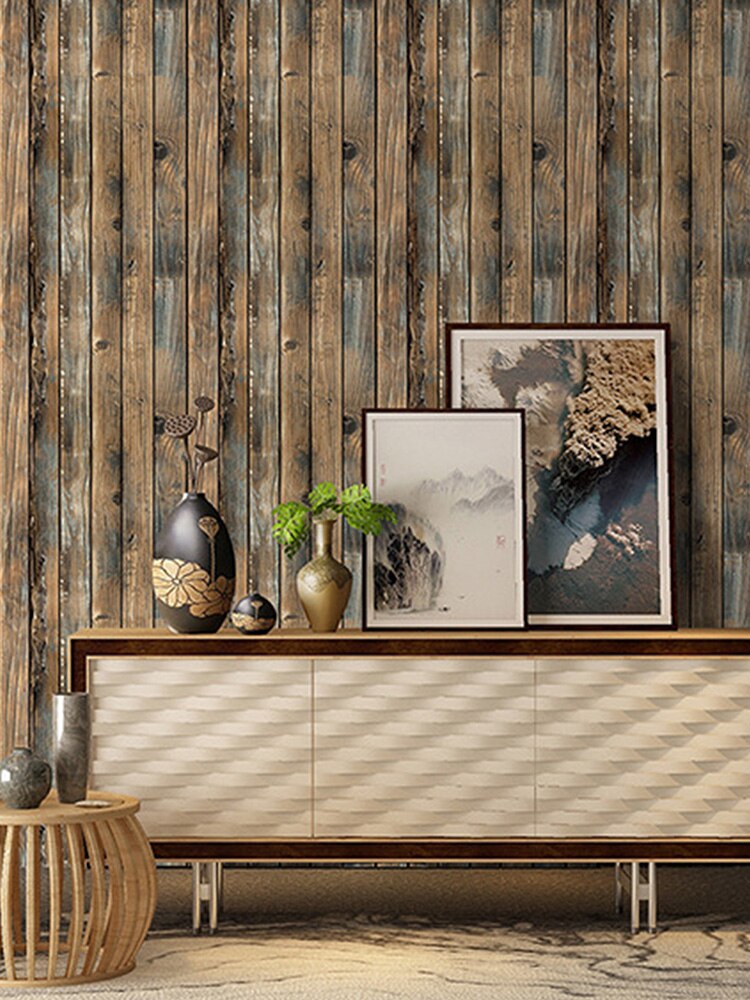 Roll Removable Vinyl Wall Covering For Restaur Retro Faux Wood Grain Peel And Stick Wallpaper Self-adhesive Wood Plank Wallpaper