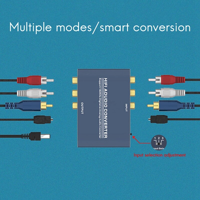 Audio Digital Analog Converte Optical Digital Decoder Amplifier R/L Channel 1080P 192KHz HD Audio for TV(EU Plug)