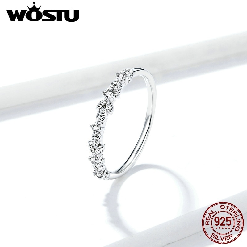 Wostu Vintage Wijnstok Ring 925 Sterling Silver Bright Zirkoon Ring Voor Vrouwen Wedding Anniversary Vinger Sieraden CTR140