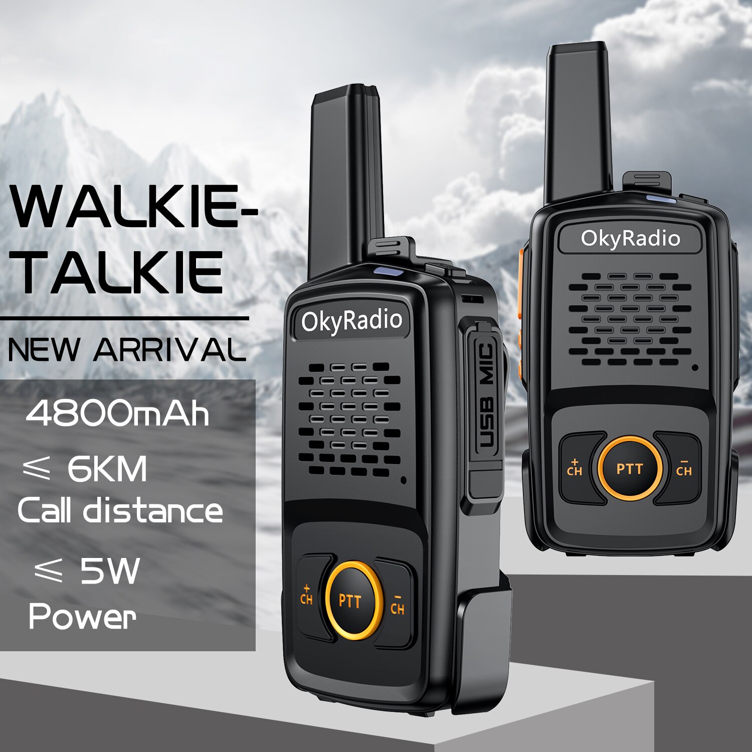 5w Work Walkie-talkie 6km Call Real-time 4800mAh Walkie-talkie Portable Waterproof Walkie-talkie Strong Anti: Black-2pcs