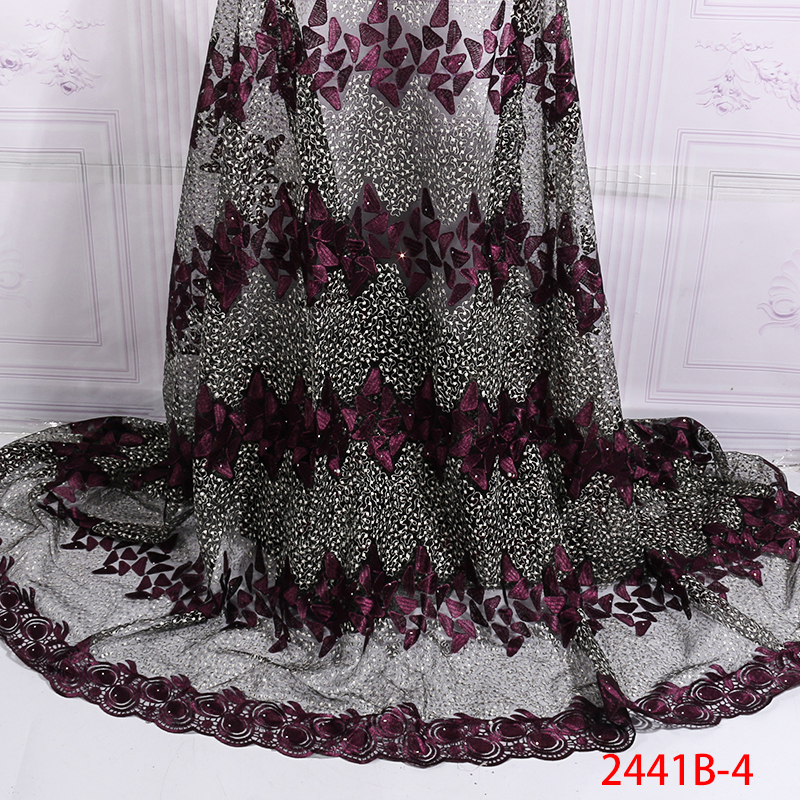 Afrikansk fransk blondestof blonde pink blondestof, nigerianske tyl blonder stof med sten til kjole  ks2441b-1