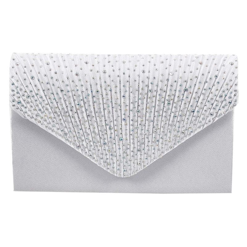 Delle donne di Seta faccia Diamante Pochette Sacchetto di Spalla di Sera di Promenade Nuziale Satchel Della Borsa Della Catena (bianco)