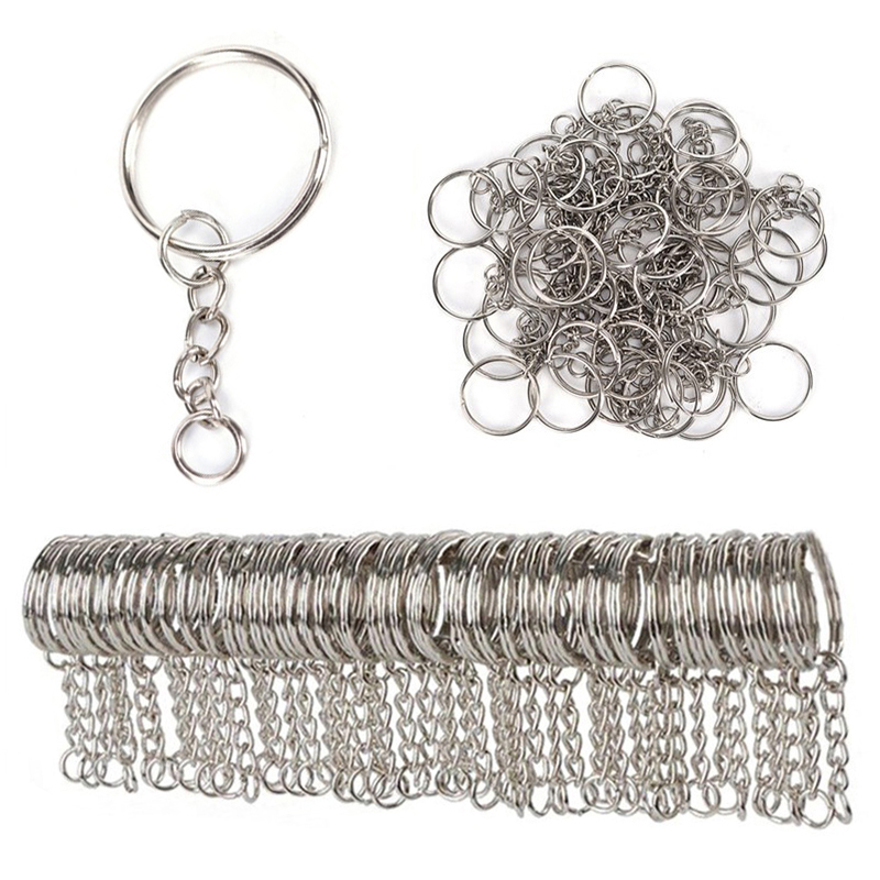 50pcs 25mm polierter silberner Schlüssel ring Schlüssel bund Split Ring kurze Kette Schlüssel ringe DIY