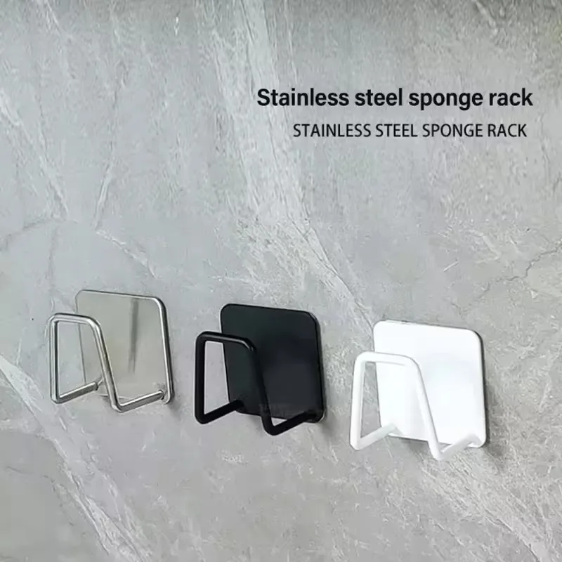 Kitchen Sponges Holder Stainless Steel Sink Sponges Drain Drying Rack Self Adhesive Storage Holder Wall Hooks Kitchen Organizer