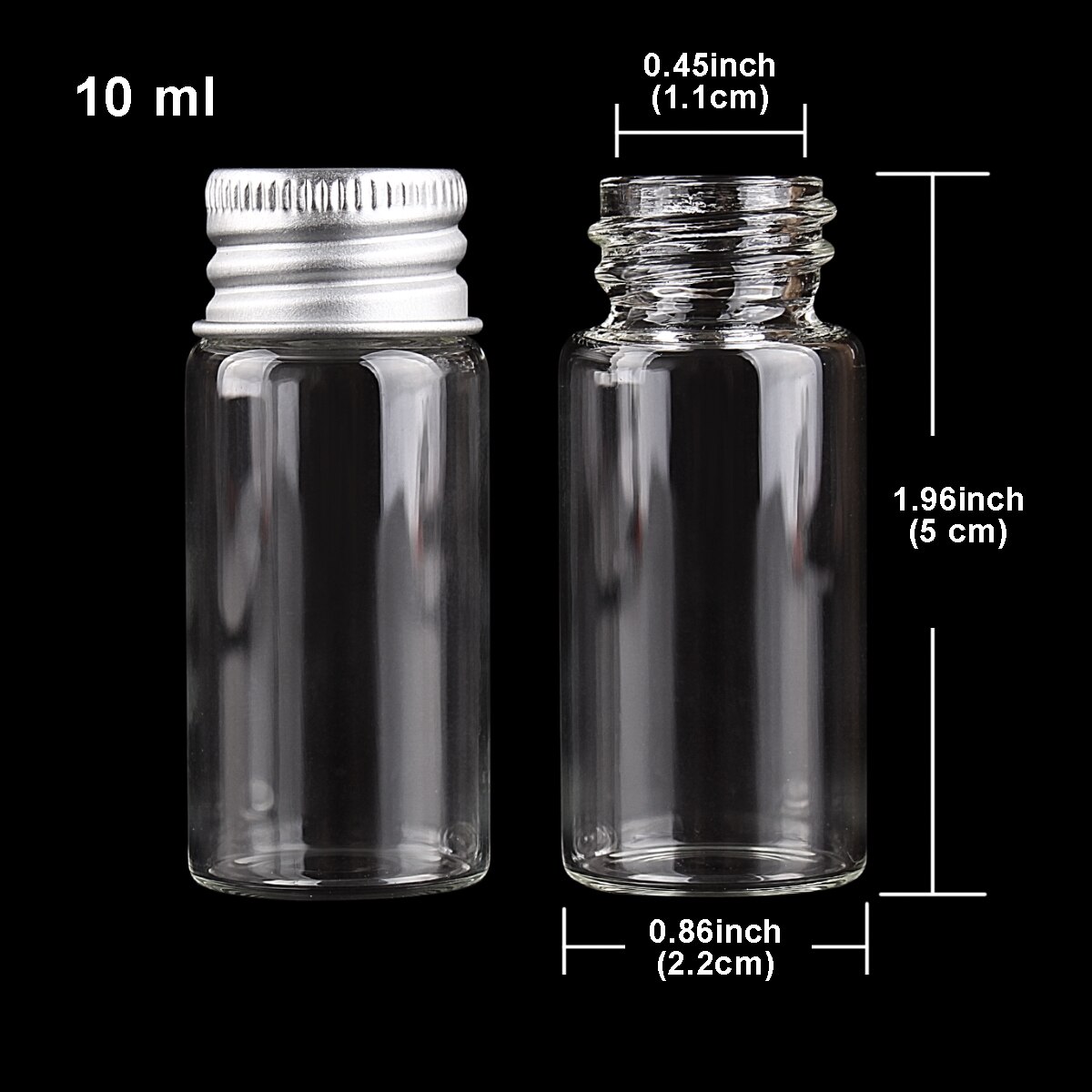 10 stuks 22*50mm 10ml glazen flesjes met aluminium dopjes kleine lege glazen potjes knutselvaatjes kleine glazen potjes