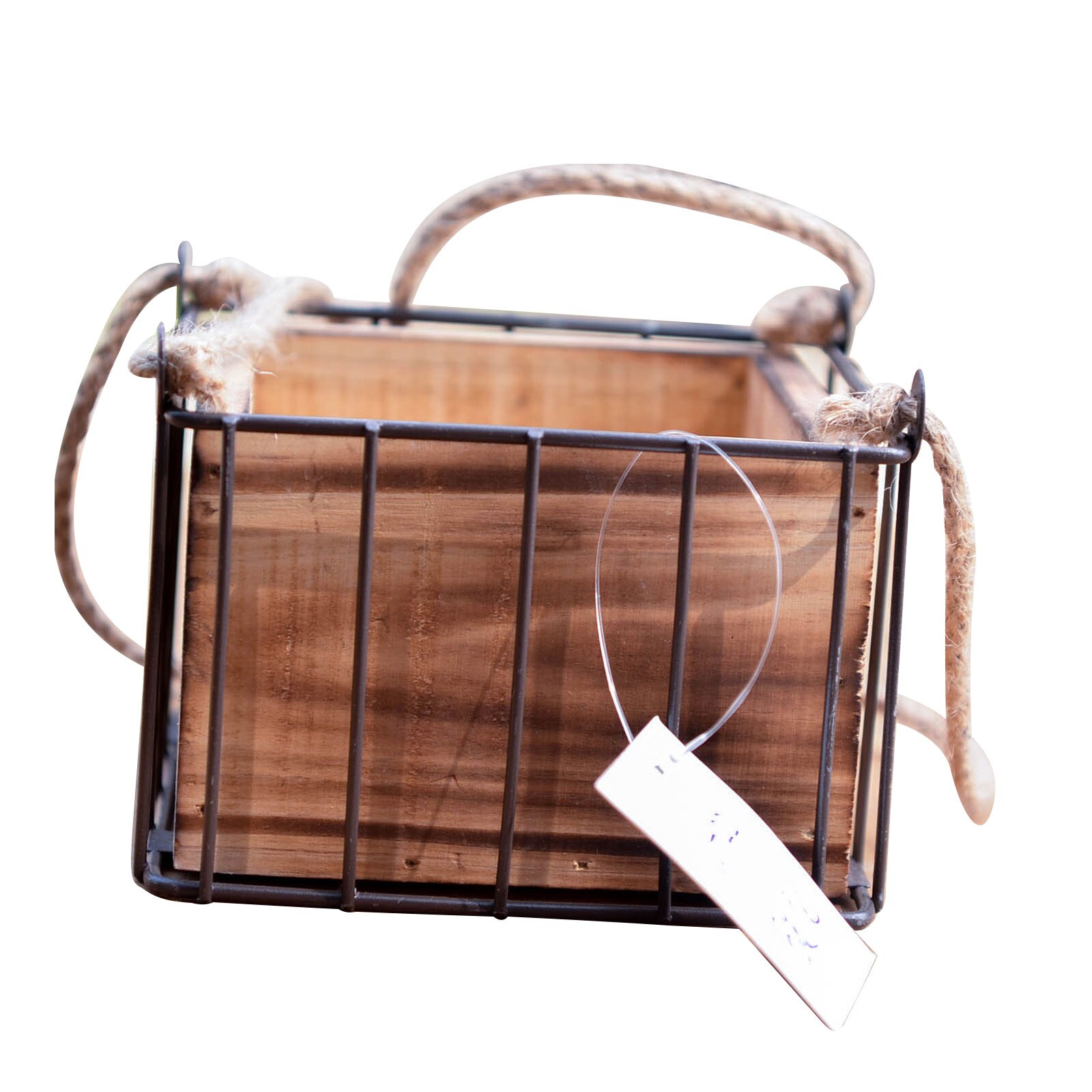 Wire Flower Stand Flower Pot Plant Holder Flower Rack Flower Basket Wooden Jute Rope Waterproof 12*12*8CM Hanging Flower Stand: Default Title