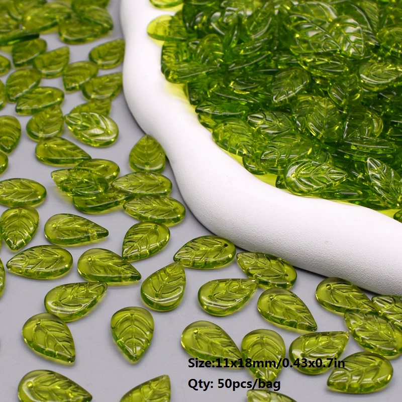 11x18mm 50pcs/Bag Green Glass Tree Leaves Charms Leafs Beads Pendants For Jewelry Making Handmade Glass Crafts Bracelet Earring: Black Zinc Plated