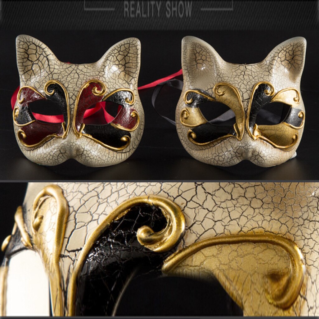 Máscara de disfraces de niños Vintage veneciano a cuadros Musical Mardi gato máscara mascarada Halloween decoración Halloween