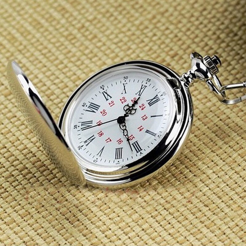 Silver Smooth Quartz Pocket Watch Fob Chain Best Men Women Steampunk Roman Numerals Reloj De Bolsillo