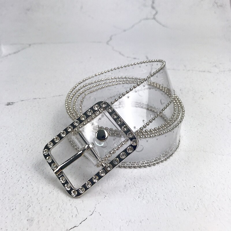 Clear Riem Dames Trasparent Riemen Voor Vrouwen Glitter Rhinestone Cinturon Mujer Pvc Plastic Jeans Cintos Jurk Womens Strass Riem: strass silver