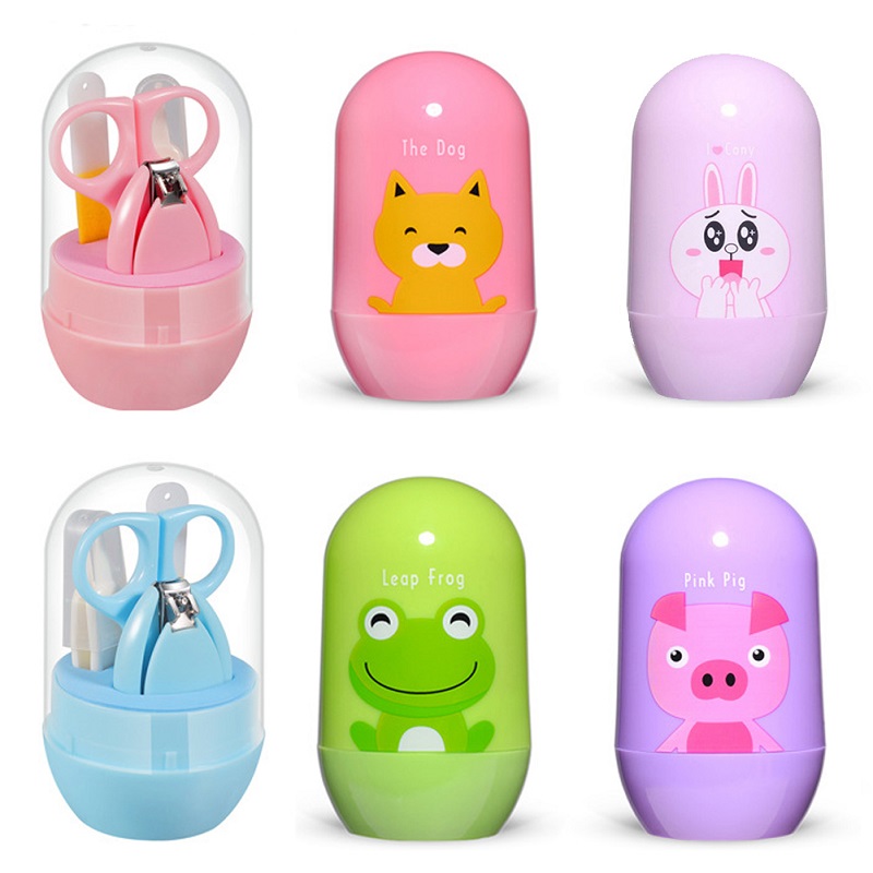 Kidlove 4 stks/set Multifunctionele Nail Care Baby Baby Nagelknipper Set Reizen Cartoon Dier Opbergdoos