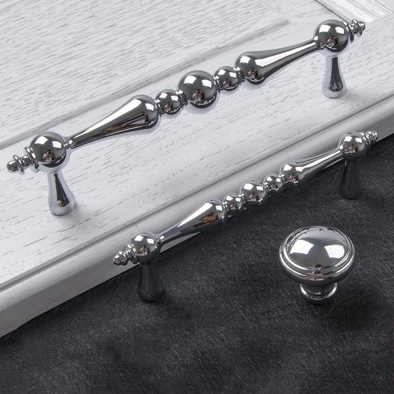 Poignée de traction pour armoire de cuisine, 3.75 "5", boutons pour commode, couleur Antique, Bronze, or, argent, Chrome, noir, solide: Knob / Silver Chrome