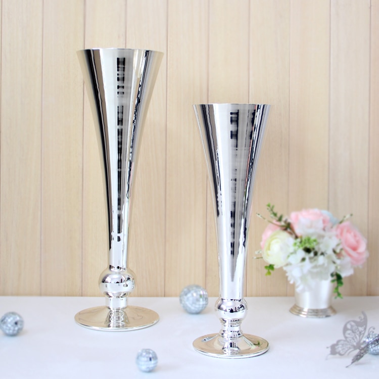 Vase en métal argenté et blanc 1032 & 1033 | vase d'accessoires de décoration de mariage et de maison,
