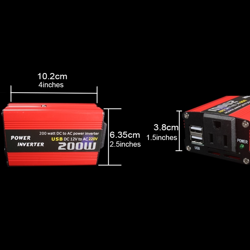200w bil strømomformer  dc 12v til  ac 220v omformer dobbel usb lader adapter bil makt booster - rød